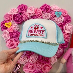 Howdy Sweetie Trucker Hat Cap - Blue and White